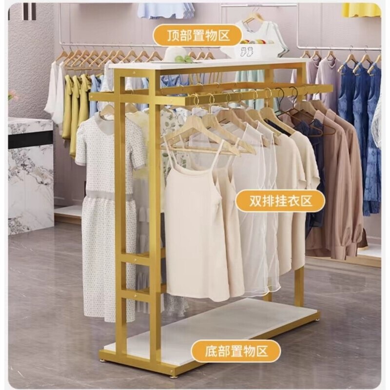 服装店中岛架落地展示架简约男女装童装双排中间货架双杠侧挂衣架