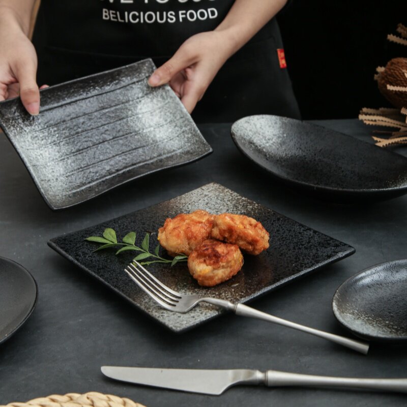 日式长方形石纹盘陶瓷寿司盘菜盘家用和风饺子盘碟子创意餐具鱼盘,餐饮具,盘,淘宝优惠券,粉丝福利购,淘宝优惠卷