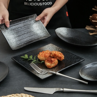 日式长方形石纹盘陶瓷寿司盘菜盘家用和风饺子盘碟子创意餐具鱼盘