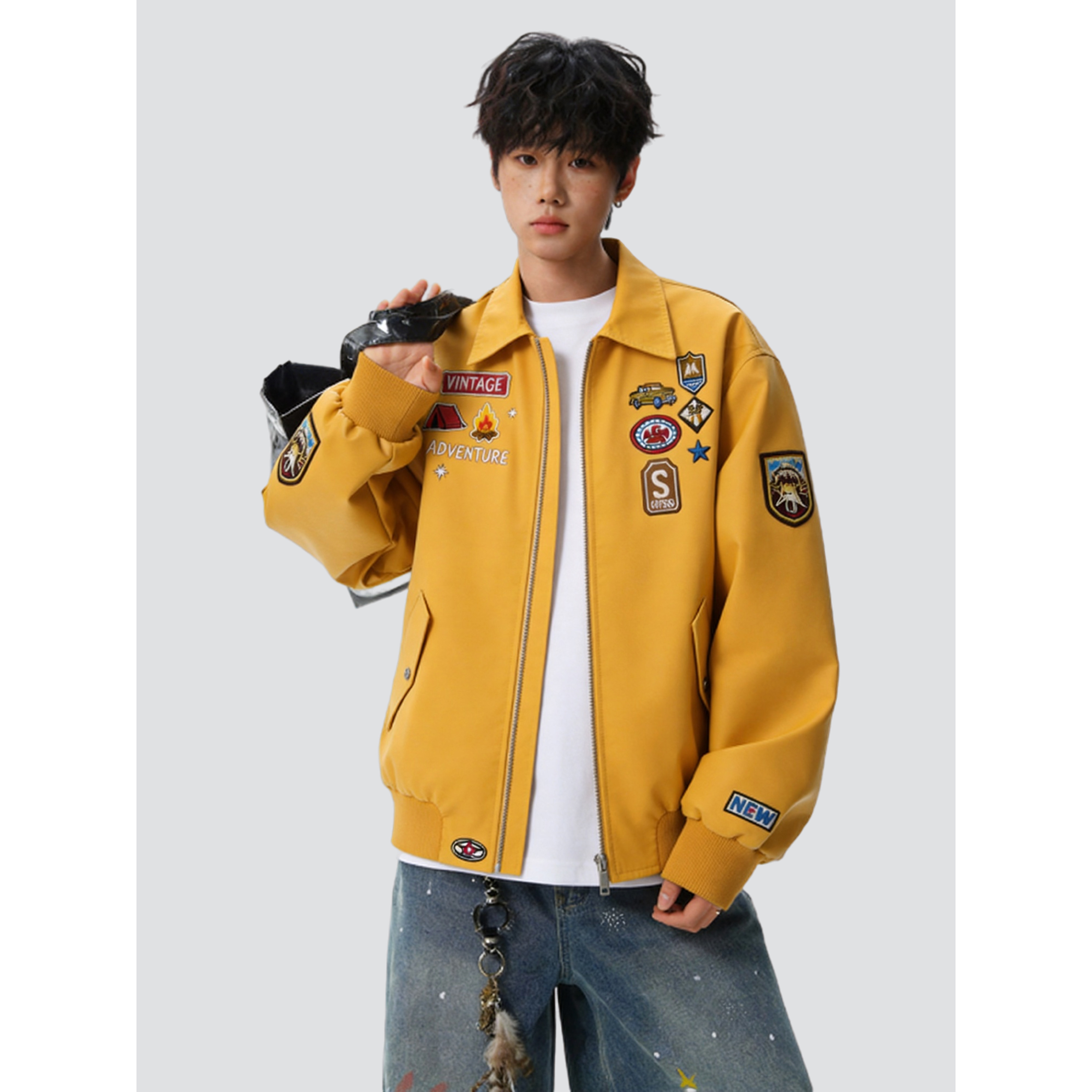 26春美式复古徽章小标飞行夹克男女百搭派克服潮705-JK5900-特P63,男装夹克,星座705