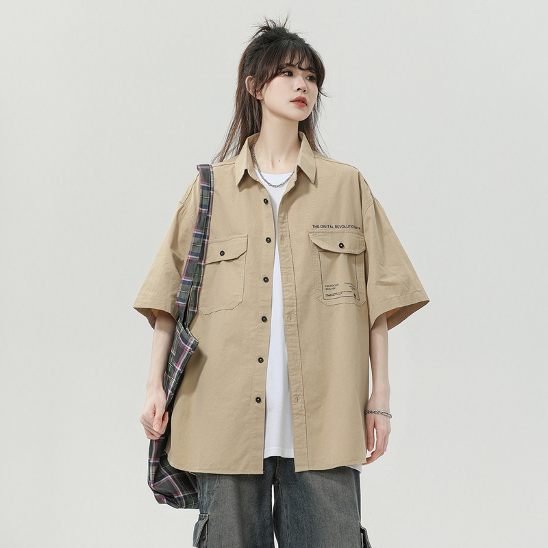 25夏中性高级感印花短袖衬衫韩版痞帅潮港风大码衬衣705-C03-P50，男装衬衫，星座705