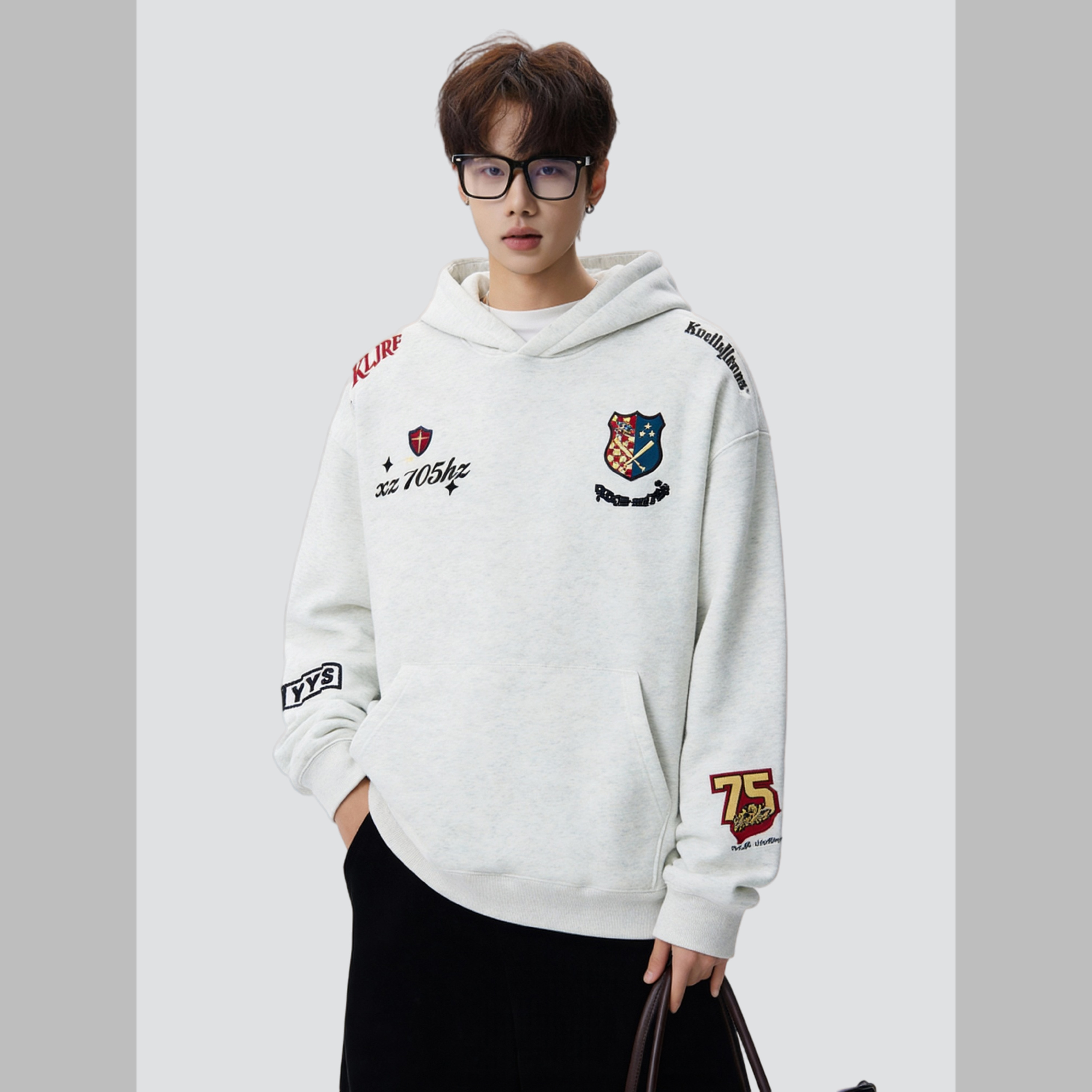 26春美式高街徽章刺绣外套连帽卫衣情侣男宽松705-WY1661-TP48，女装短外套，星座705