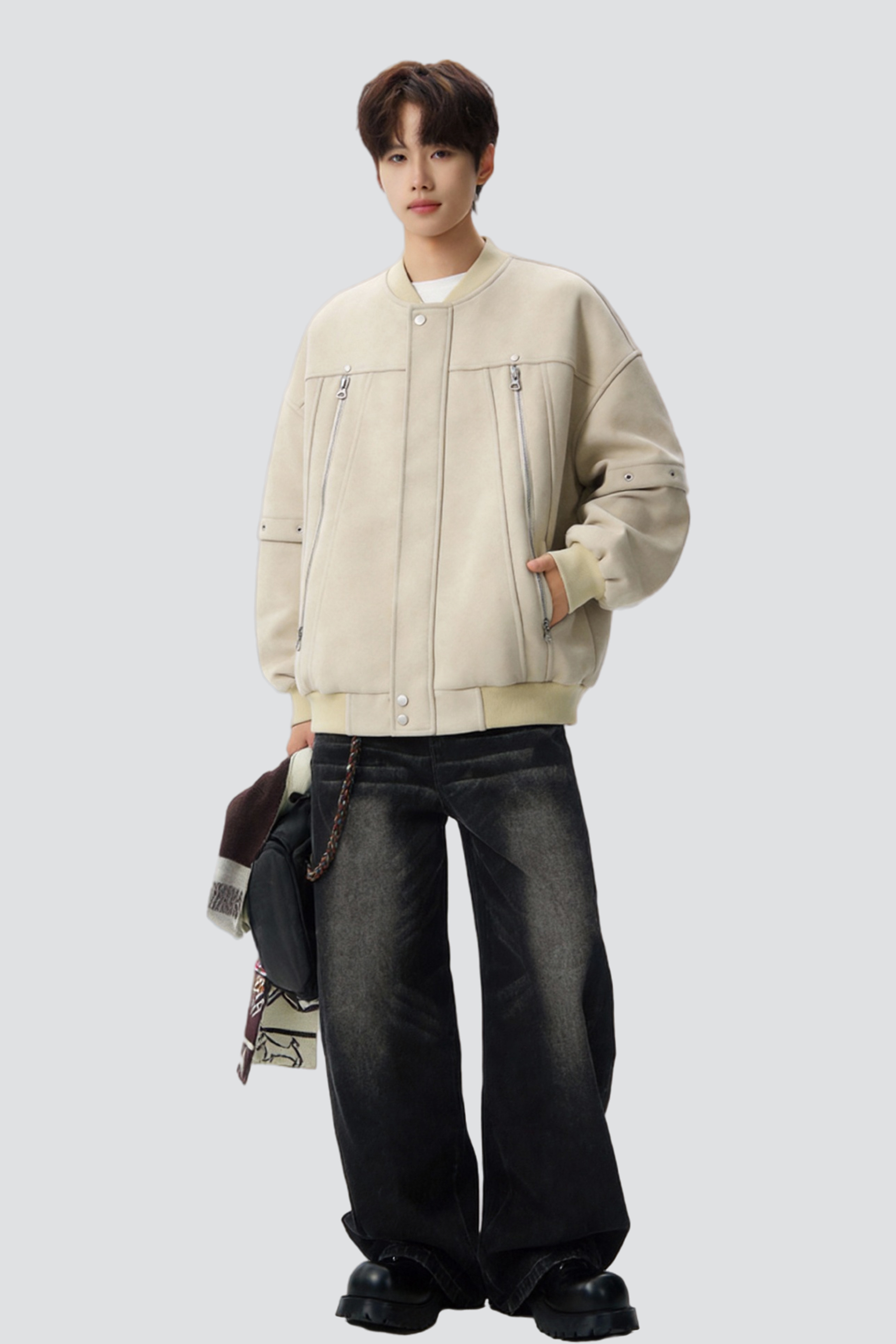 【现货】26春新重磅毛呢金属潮棒球服拉链夹克外套705-W8867-P88,男装夹克,星座705