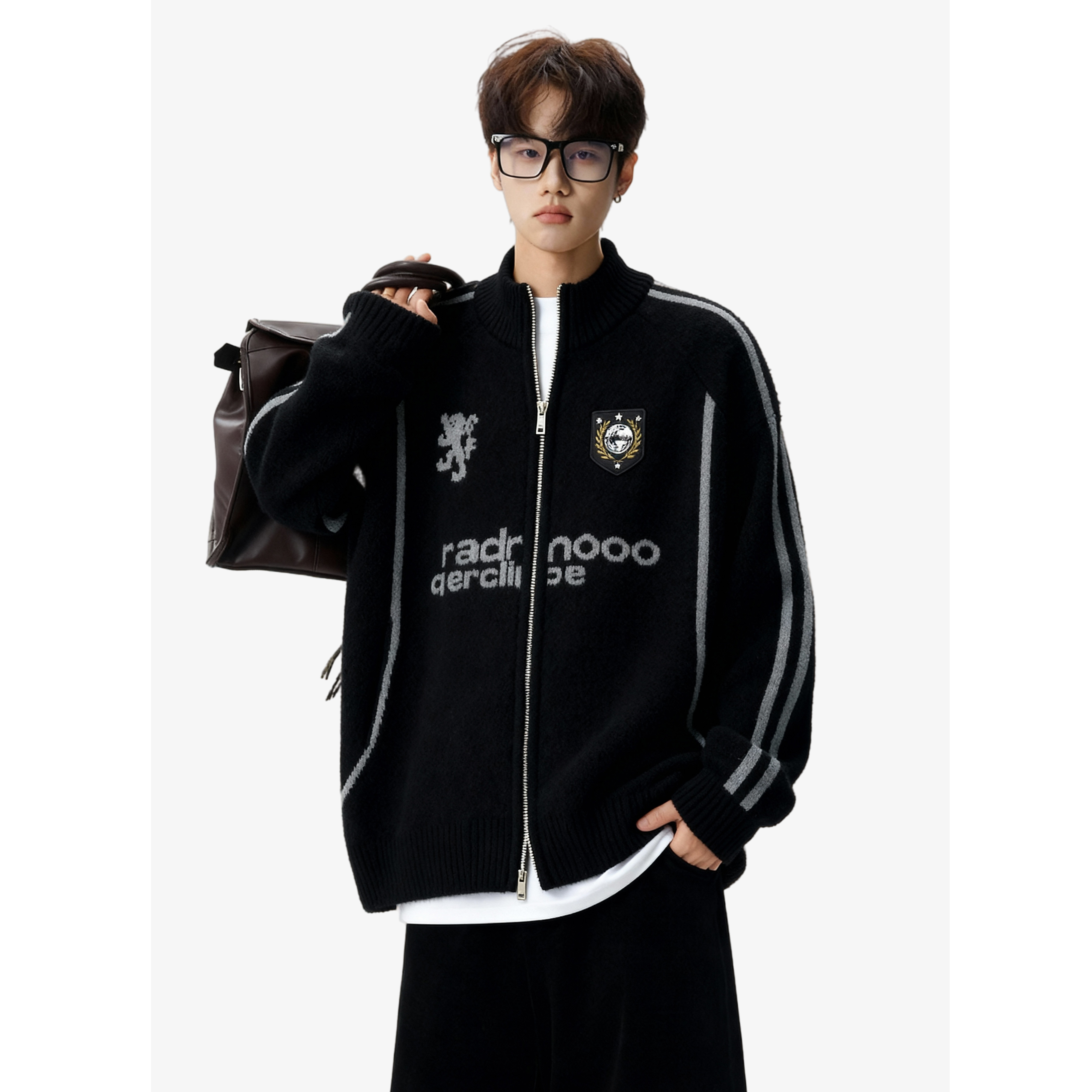 秋冬美式复古字母刺绣毛衣开衫韩版潮流拉链棒球服705-Y813-特P65，男装针织衫/毛衣，星座705