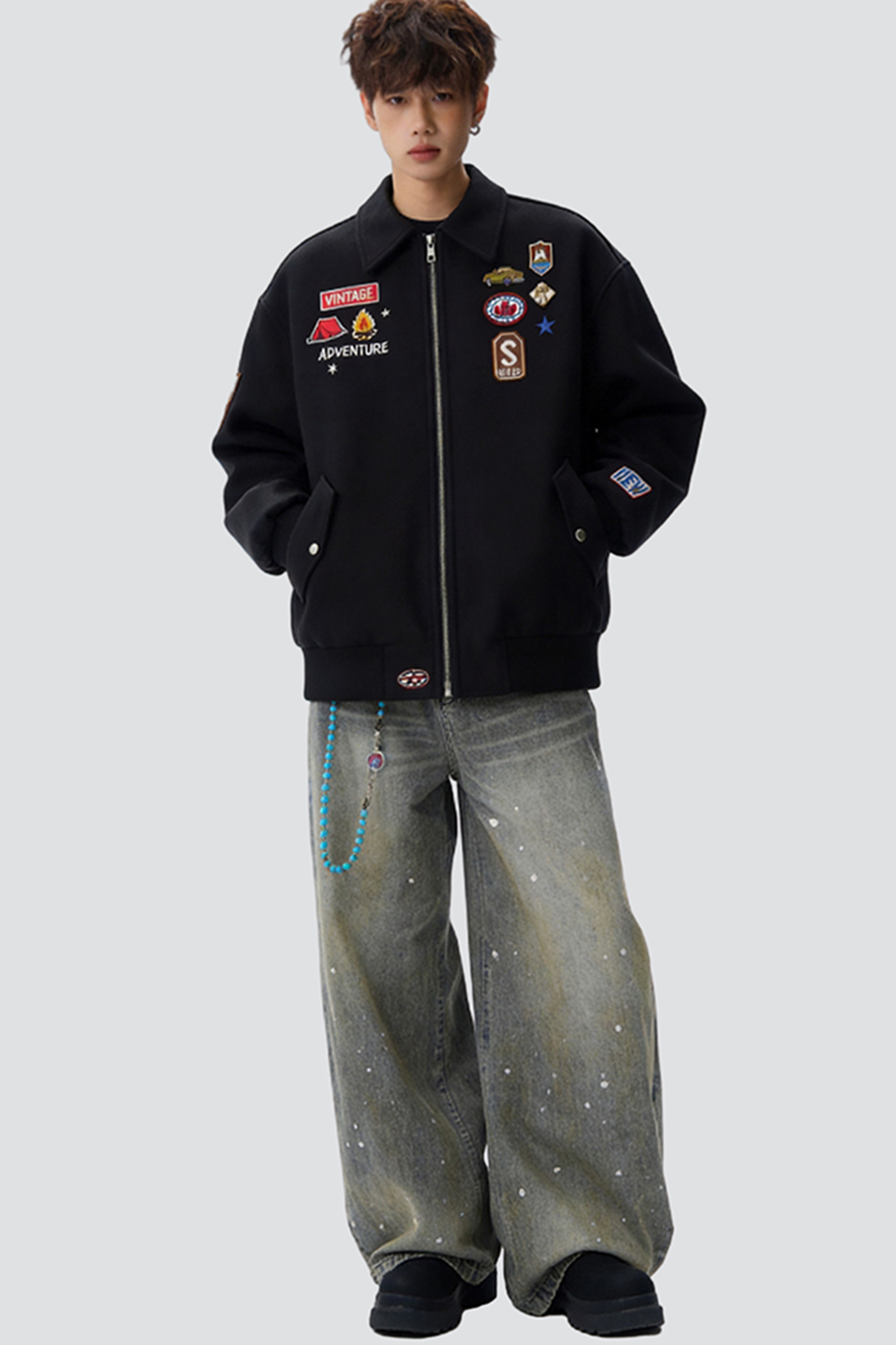 26春美式复古徽章小标飞行夹克男女百搭派克服潮705-JK5900-特P63,男装夹克,星座705