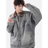 2025秋新款牛仔水洗假两件时尚百搭男夹克外套705-W8852-P128，男装工装外套，星座705