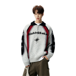 26春新款美式潮牌宽松半拉链套头提花针织衫毛衣男705-Y815-特P68，男装针织衫/毛衣，星座705