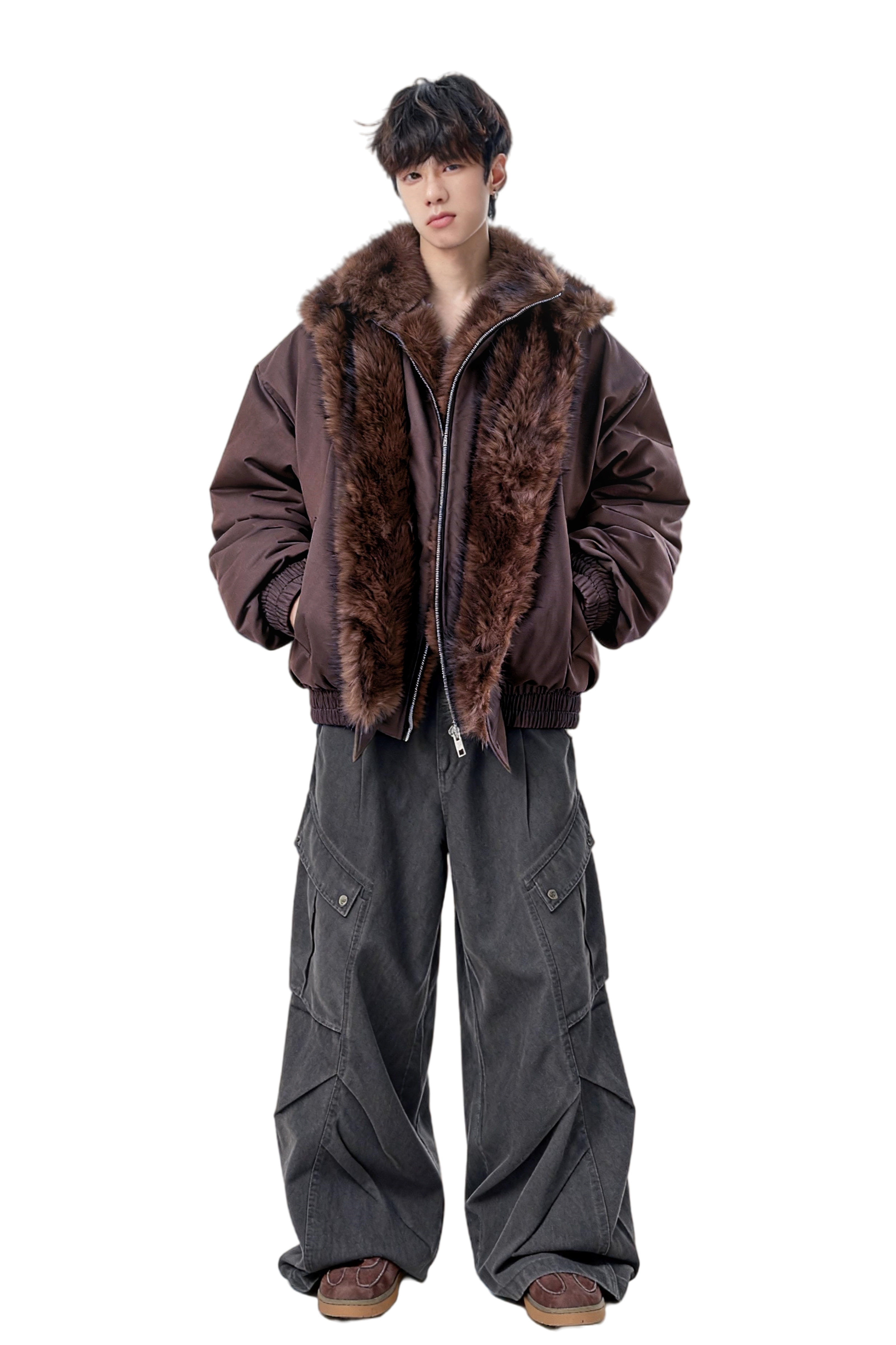 25冬过冬狼毛座山雕假两件棉服保暖加厚外套特批705-M3691-P108,男装棉衣,星座705