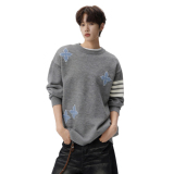 25冬潮轻奢高端撞色圆领慵懒风四叶条纹韩版针织毛衣705-Y812-P55，男装针织衫/毛衣，星座705