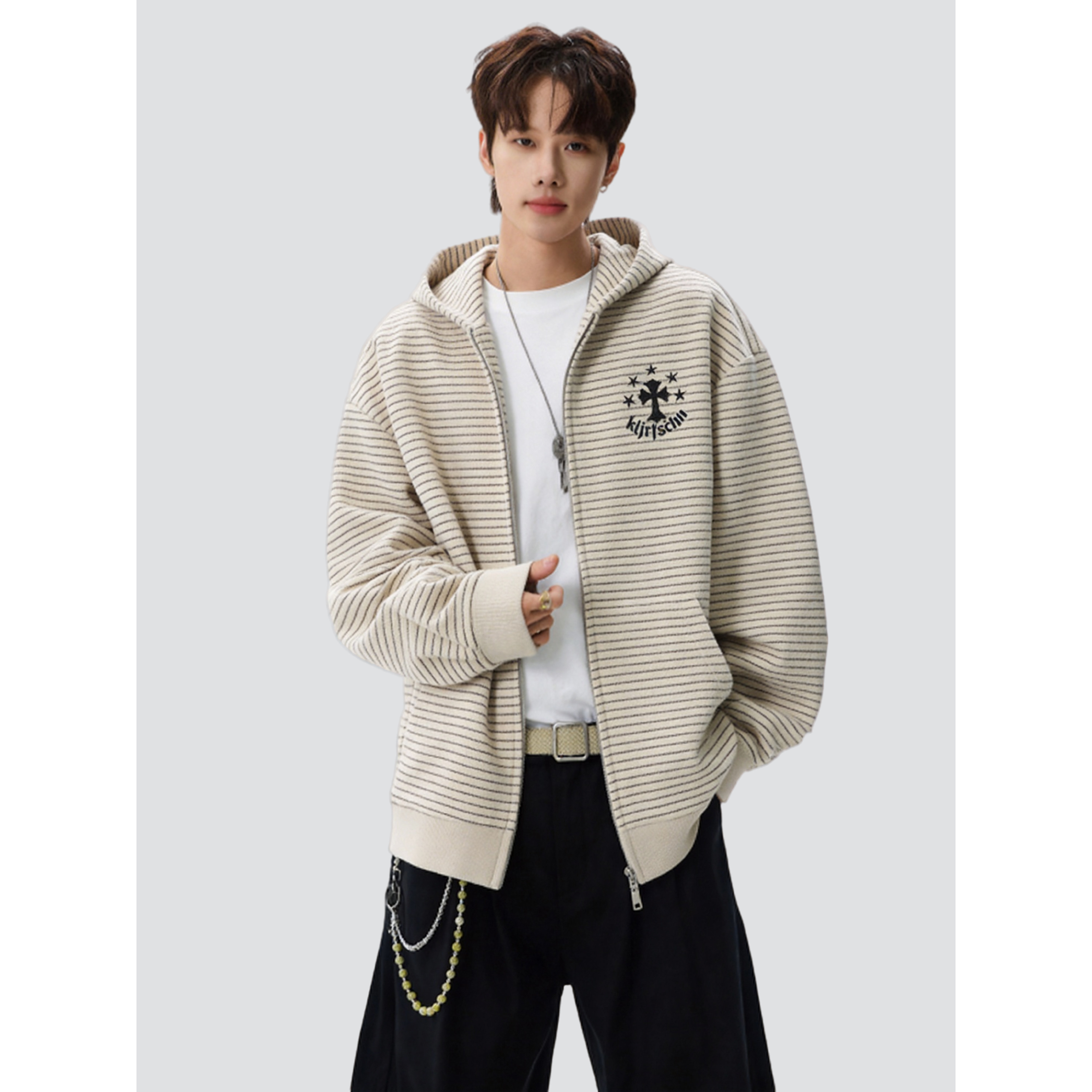 26春美式慵懒条纹复古连帽上衣新款百搭通勤卫衣705-jk5907-特P72，男装卫衣，星座705