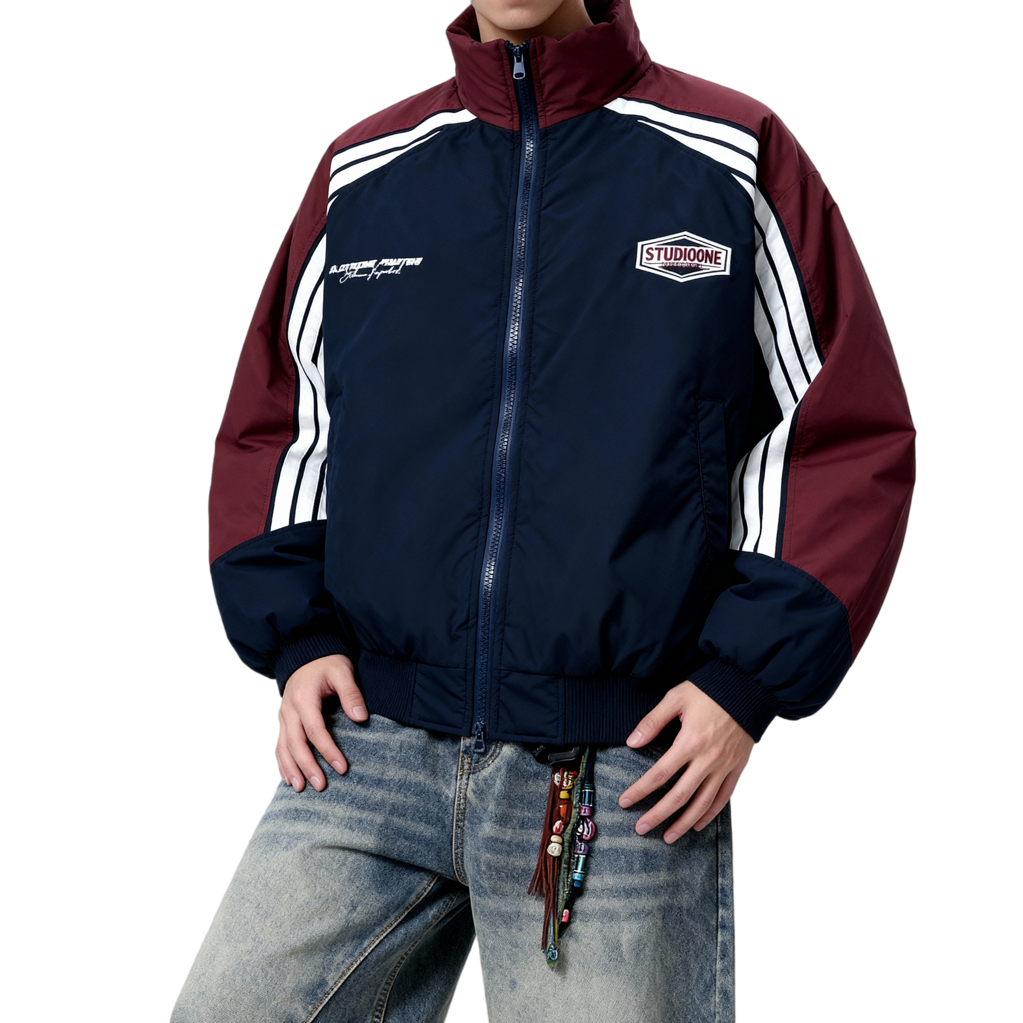 25新潮牌美式撞色拼接加棉加厚立领棉服男女保暖特批M3700-P100,男装棉衣,星座705