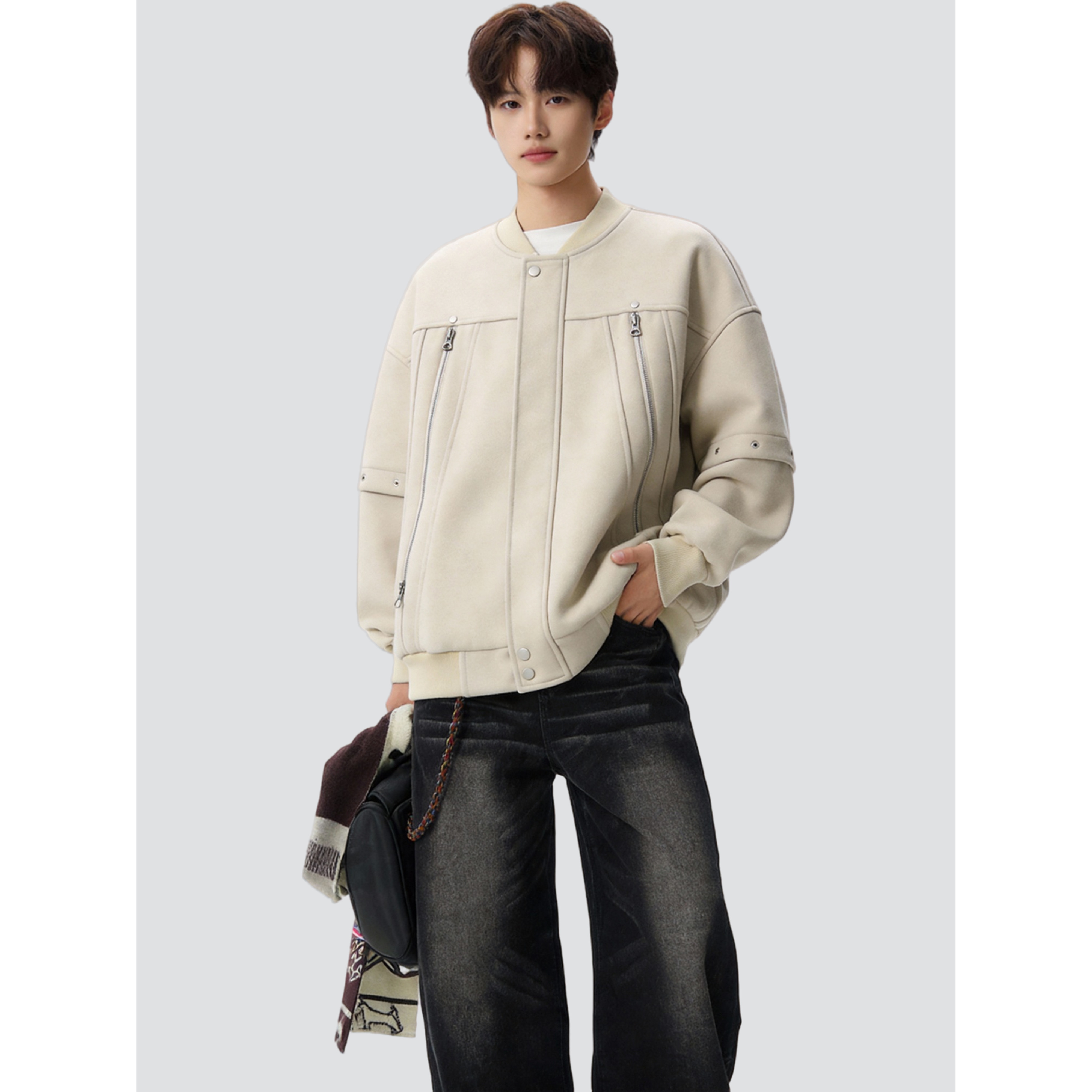 【现货】26春新重磅毛呢金属潮棒球服拉链夹克外套705-W8867-P88,男装夹克,星座705