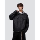 26春美式复古撞色格子翻领皮衣男女外套宽松上衣705-JK5887-特P70，男装皮衣，星座705