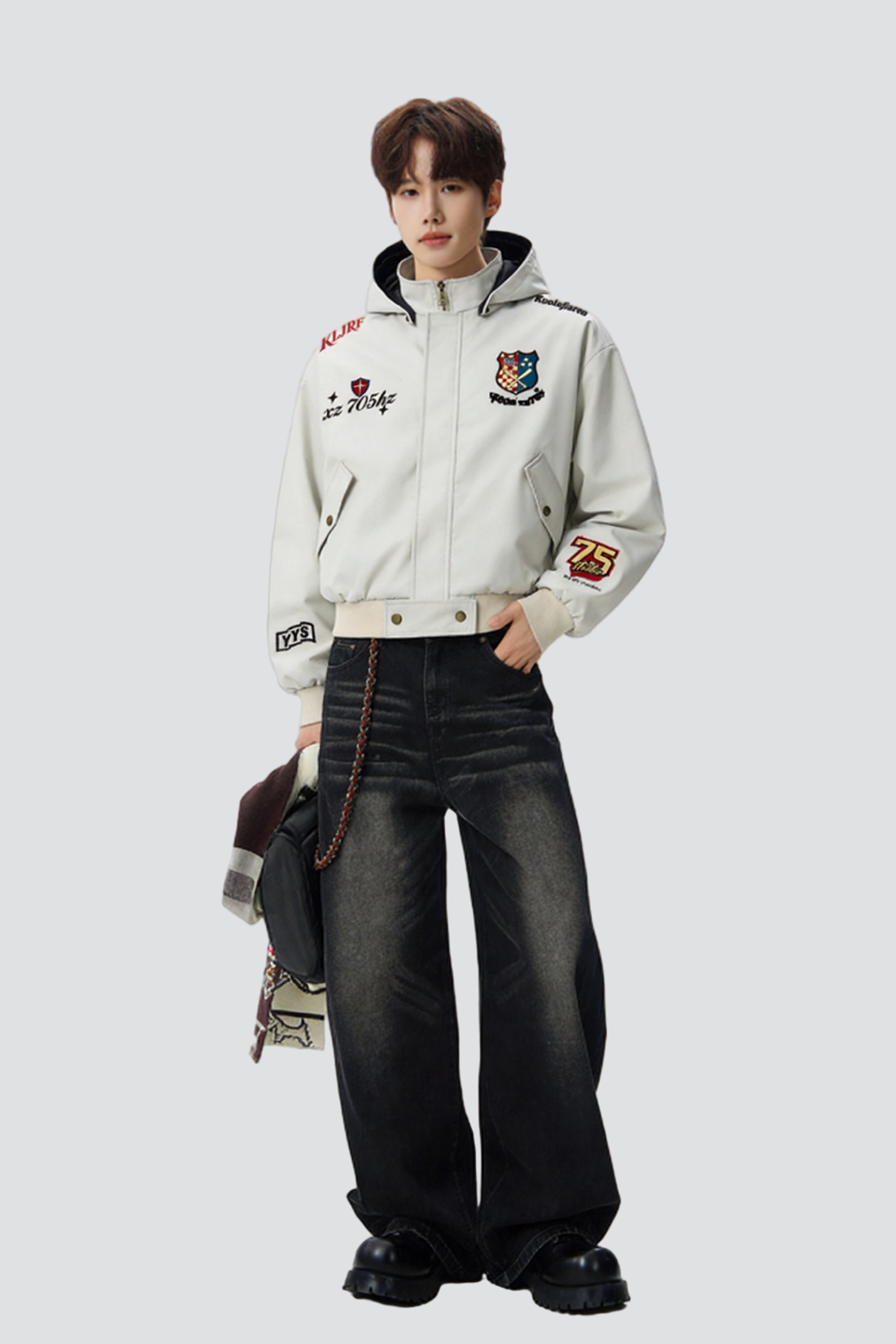 【高质量】春季复古潮美式刺绣可拆卸帽子百搭外套705-JK5908-P70,女装短外套,星座705