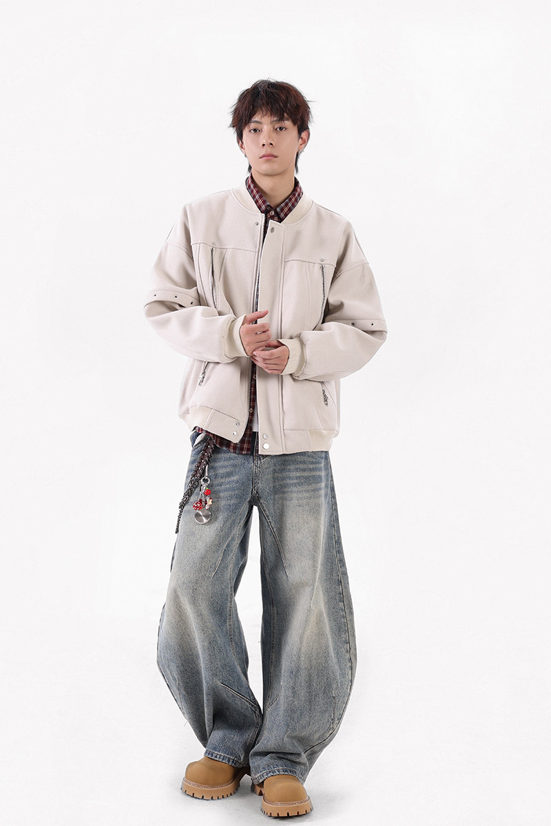 【现货】25秋新美式复古拼接棒球服拉链夹克呢外套705-W8867-P95,男装夹克,星座705