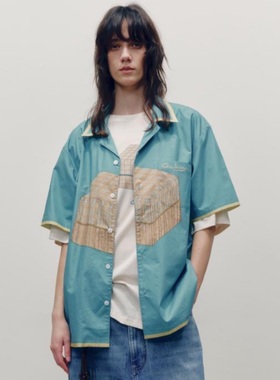 安松室草编篮印花短袖衬衫