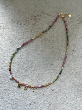 AIHPOS 索壹陆925银钱币碧玺珍珠橄榄石项链