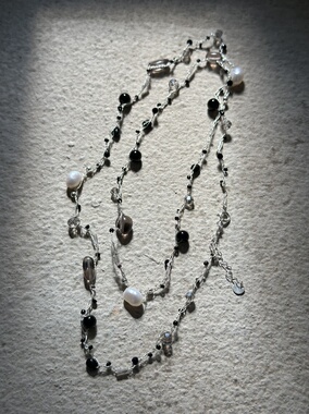 AIHPOS 索壹陆925银钩针米珠天然石项链