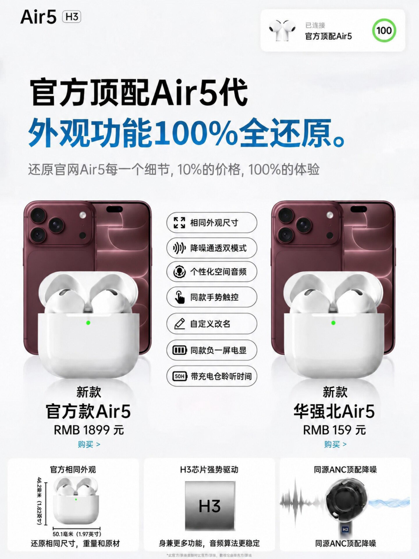 Беспроводные наушники Huaqiangbei Air5 Standard