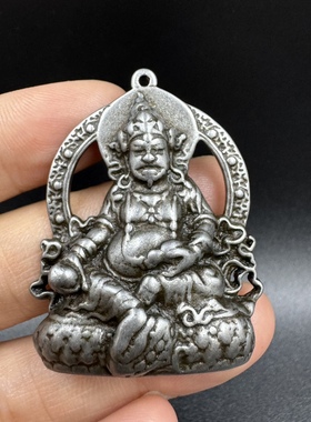 西藏天铁托甲錾刻藏佛黄财神吊坠藏传腰牌挂件古玩文玩