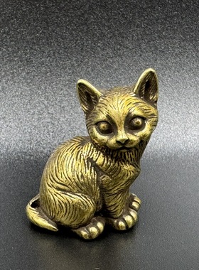 实心黄铜可爱招财猫小挂件黄铜萌宠钥匙扣包挂铜吊坠小铜器铜把玩