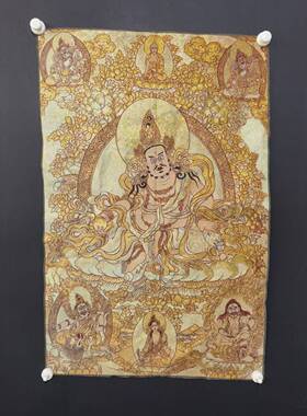 古玩杂项旧藏唐卡刺绣黄财神挂画装饰画客厅书房茶室挂画