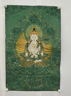 古玩杂项旧藏唐卡刺绣观音菩萨像挂画装饰画客厅书房茶室挂画