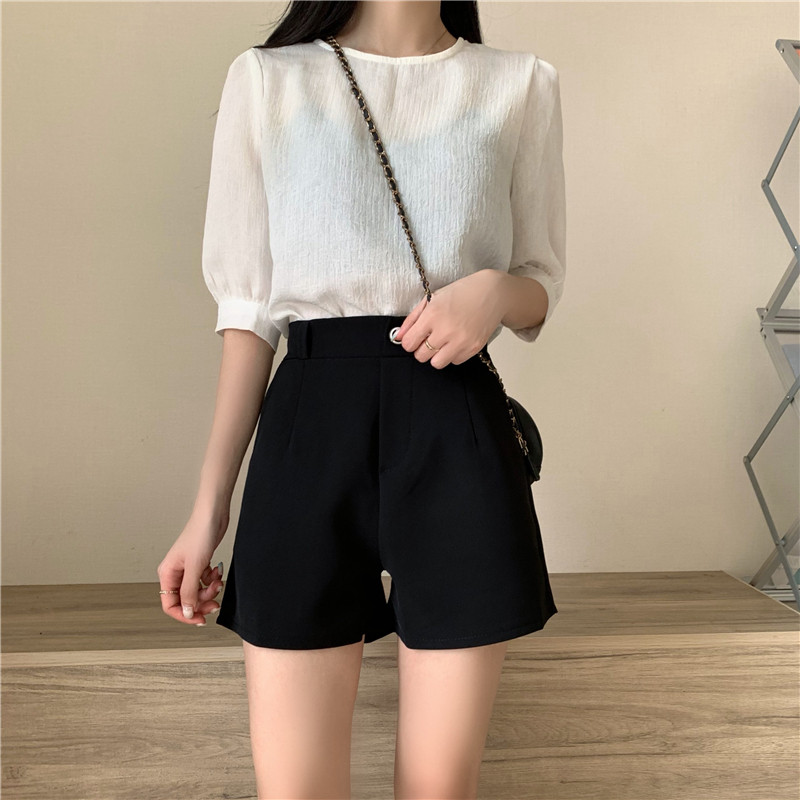 Small new versatile high waist elastic waist wide leg Suit Shorts