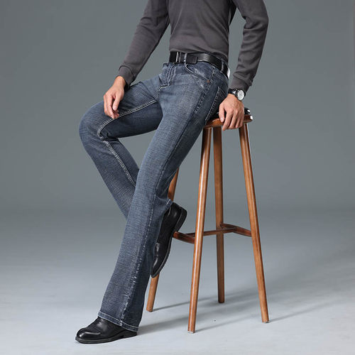 春秋新款男微喇叭牛仔裤高腰宽松