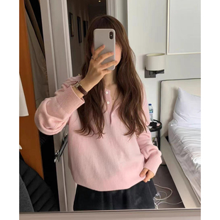 羊毛衫 25冬韩国宽松显瘦休闲长袖 女 OUNCE纯色polo领针织衫 秒发