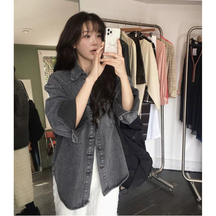 外套女 韩国东大门水洗牛仔黑中长衬衫 现货 闭眼入2026年早春新品