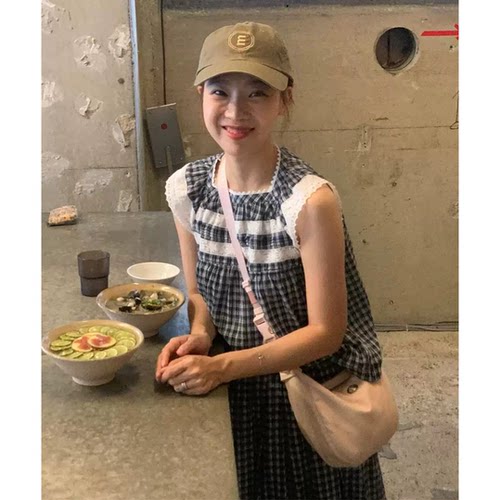 现货！韩国viaplain全秀林同款蕾丝花边背心26夏季新款格纹衬衫女