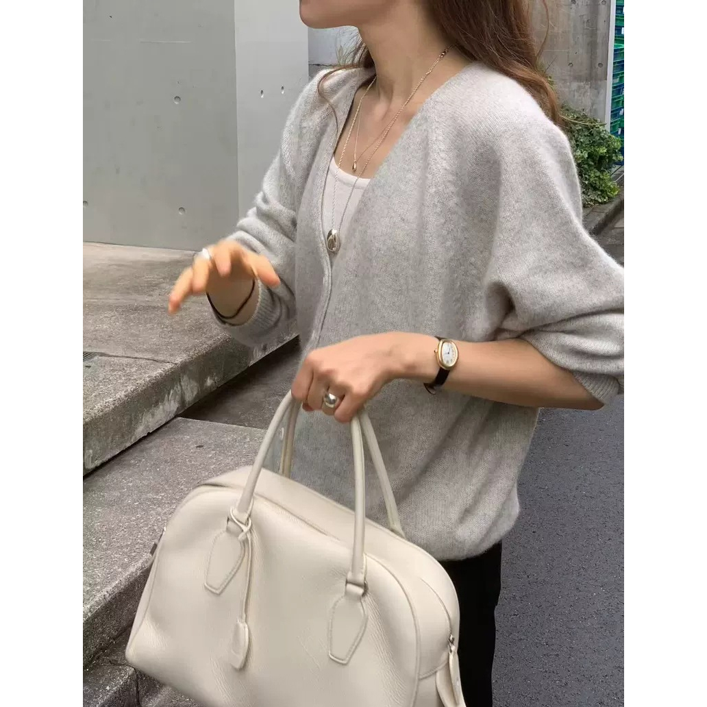 陆续！OUNCE简约纯色v领毛衣2025秋韩国软糯好穿宽松显瘦针织开衫