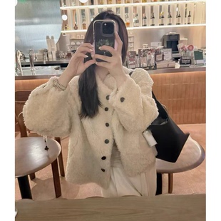 现货 时髦立领单排扣卷毛皮毛一体外套女 冬日氛围感韩国2025新款