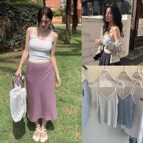 tannat韩系蕾丝花边V领吊带背心东大门夏新款甜美温柔风无袖上衣