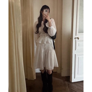 褶皱半身裙套装 衬衫 翻领系带长袖 温柔白月光韩国2026新款