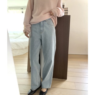 韩国复古通勤直筒长裤 女2026新品 子 春日氛围感浅蓝色牛仔裤 现货