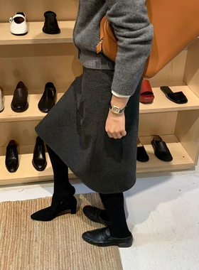 秒发！闭眼入2025秋冬韩国OUNCE气质纯色高腰显瘦中长款半身裙女
