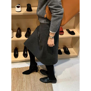 秒发 半身裙女 闭眼入2025秋冬韩国OUNCE气质纯色高腰显瘦中长款