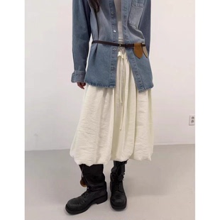 半身裙女 韩国东大门纯色显瘦松紧腰中长款 现货初恋花苞裙春季 新款