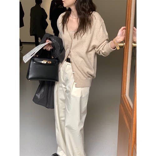 秒发！休闲西装裤女2026夏季新款韩国东大门高腰宽松阔腿直筒长裤