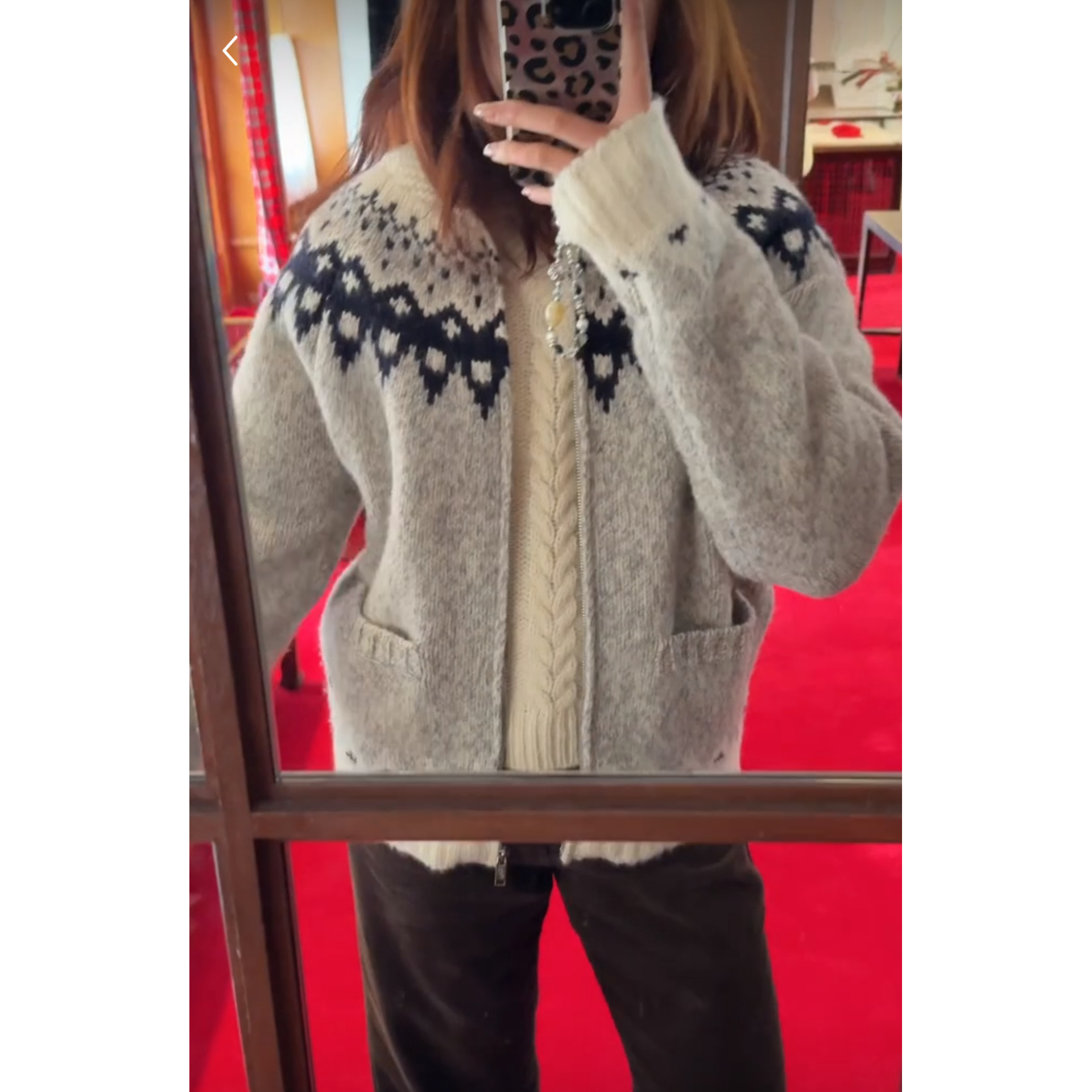 秒发！八奶家费尔岛提花毛衣韩国theBar*net翻领拉链针织开衫女