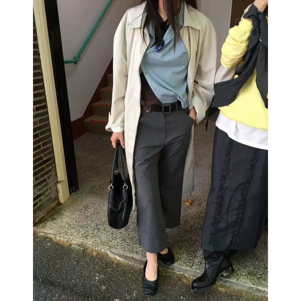 秒发！韩系直筒条纹休闲裤韩国东大门26夏季新款百搭显瘦九分裤女