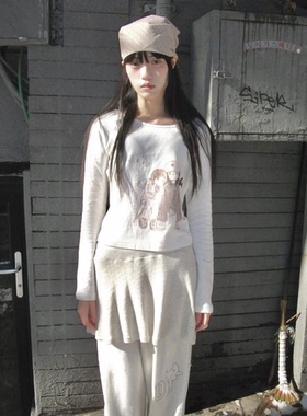 韩国juba联名数码印花圆领长袖T恤hugyoursk*n小花纽扣上衣女26春