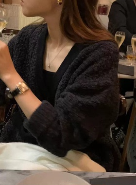 秒发！OUNCE小香风针织开衫25冬韩国东大门显瘦V领单排扣毛衣外套