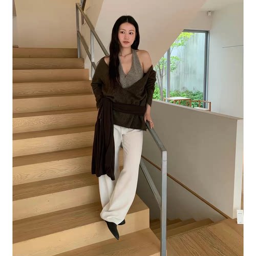 通勤OL风MON*HA复古丝绒七分裤女韩国26秋新款高腰显瘦休闲长裤子