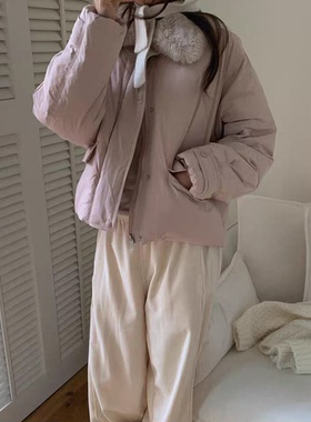 陆续！90鸭绒羽绒服韩国25冬新款气质温柔毛领可拆卸简约纯色外套