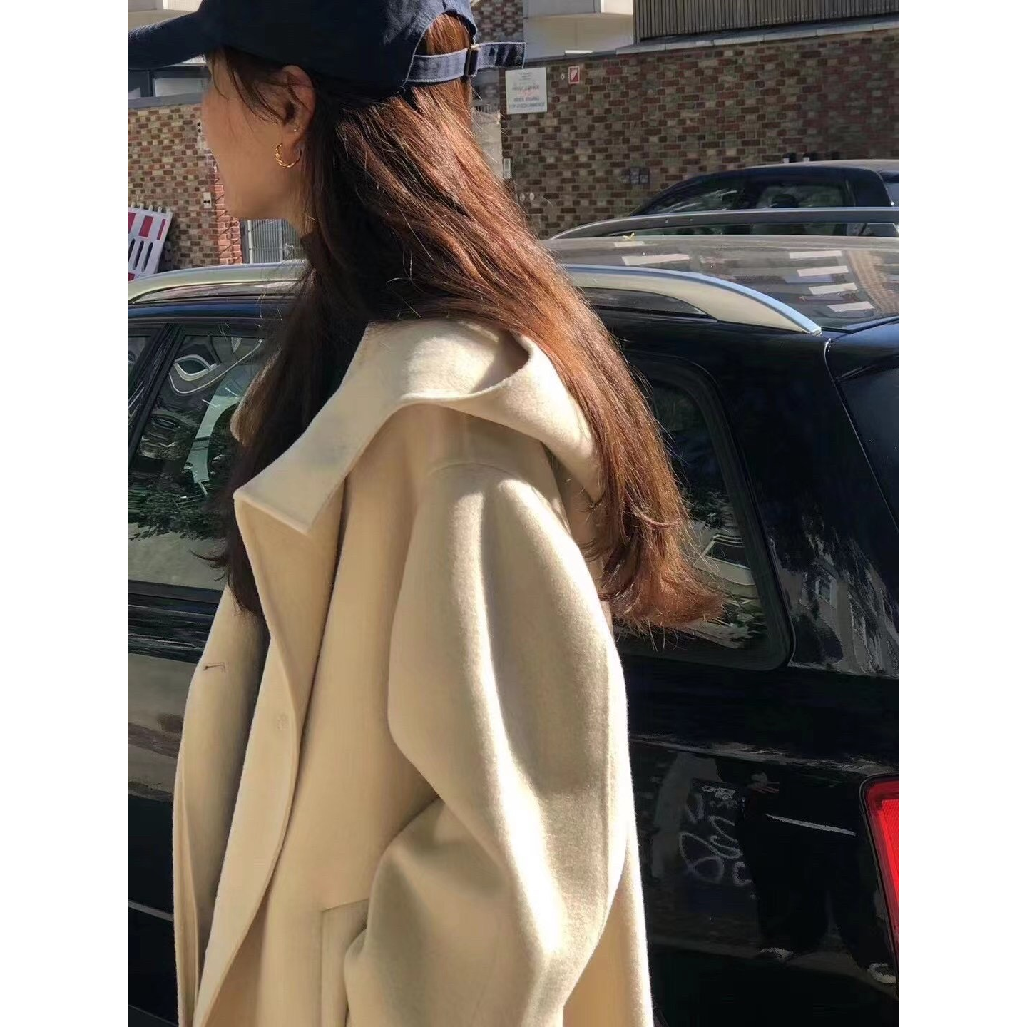 秒发！ounce连帽羊毛大衣韩国设计师25秋冬简约优雅长款呢外套女