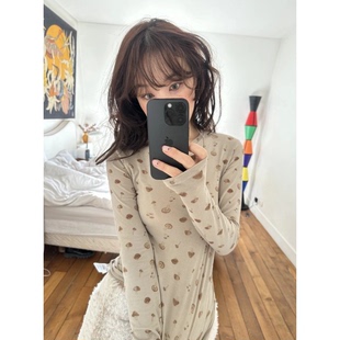 上衣女 巨好穿韩国圆领打底长袖 现货 fletta蘑菇印花T恤2026新款