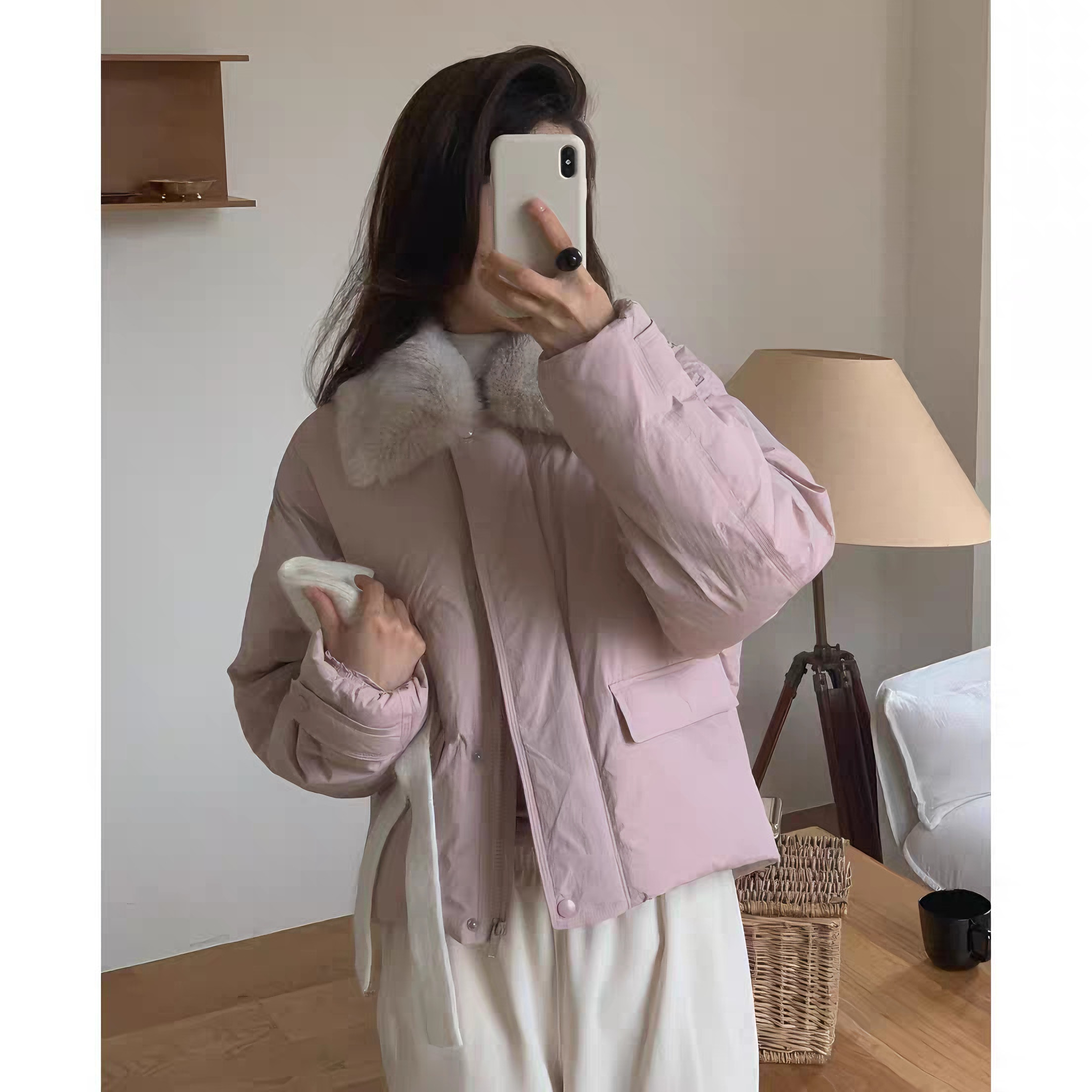 陆续！90鸭绒羽绒服韩国25冬新款气质温柔毛领可拆卸简约纯色外套